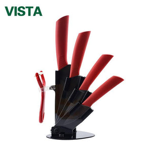Bloc avec 4 couteaux de cuisine en céramique et un éplucheur premium Outils de cuisine Idée Sympa Rouge 